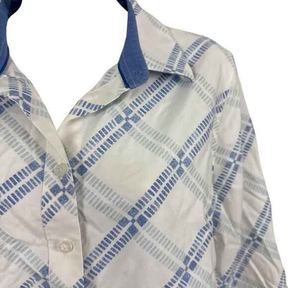 Chicos No Iron Stretch Button Up 3/4 Sleeve Cotton Blue White Shirt 2P/ 12/ 14 - Picture 6 of 16